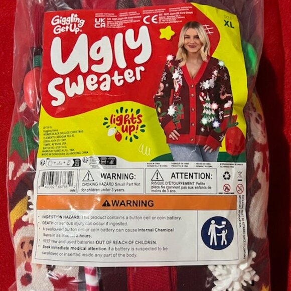 Giggling Get Up Light Up Ugly Christmas Sweater Unisex XL LED Cardigan Santa - Picture 2 of 7
